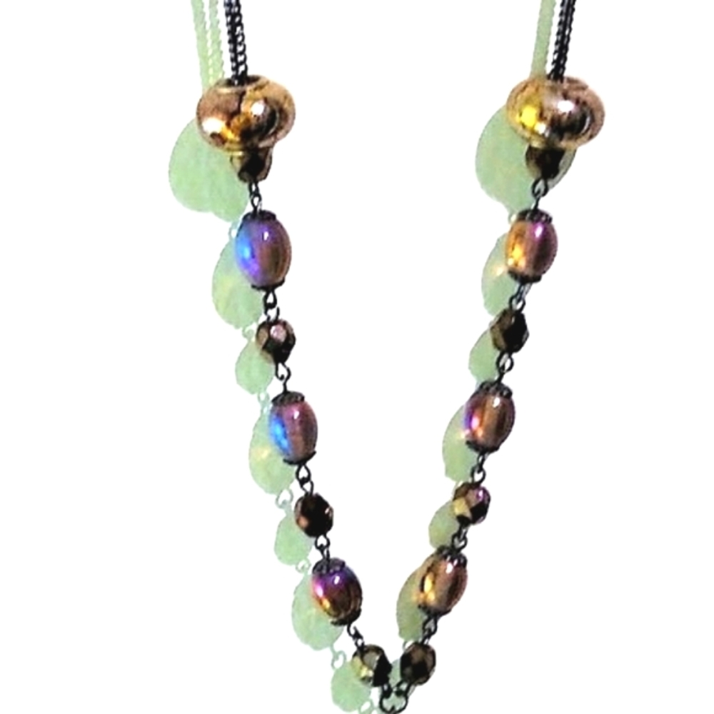 "Oil Slick" Iridescent Bead  Y  Necklace